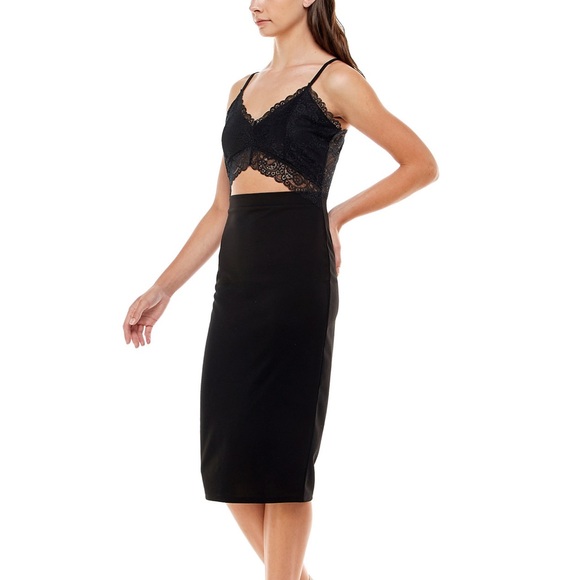 Black lace midriff slip dress - Picture 3 of 8